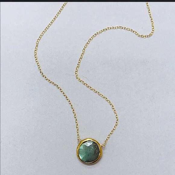 Real Labradorite Round Bezel 24kGold Vermeil Neckl - Picture 3 of 4